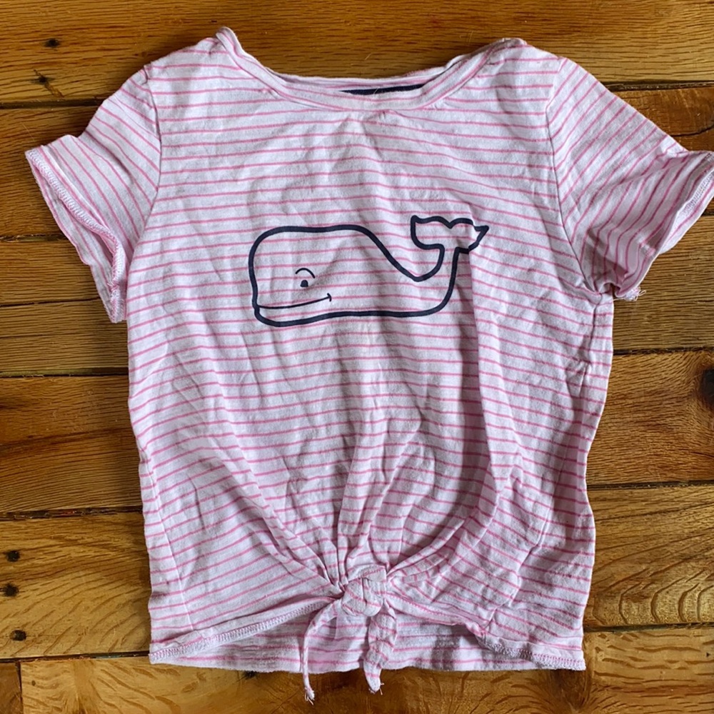 Vineyard Vines Pink Striped Crop Tie Short Sleeve T Shirt Whale Logo 5T